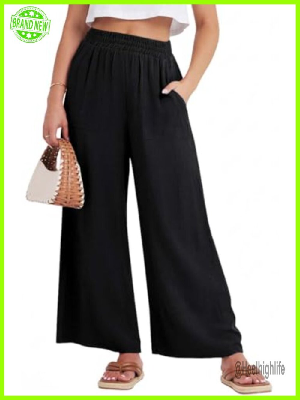 Wide Leg Palazzo Pants High Waisted Elastic Pull On Trousers Casual